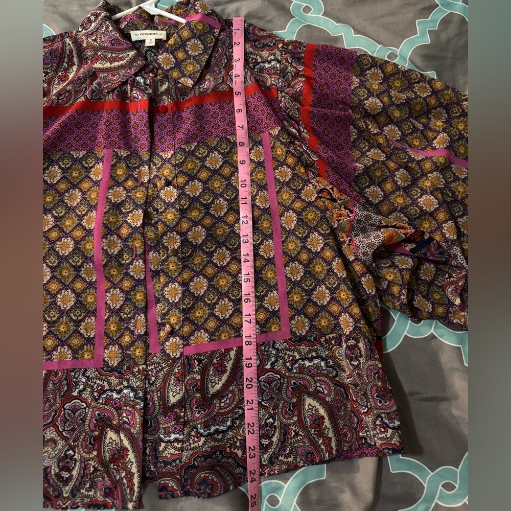 EEUC❤️THREE BIRD NEST❤️ Paisley Garden Button Up Top PINK Blouse size M - Picture 8 of 11
